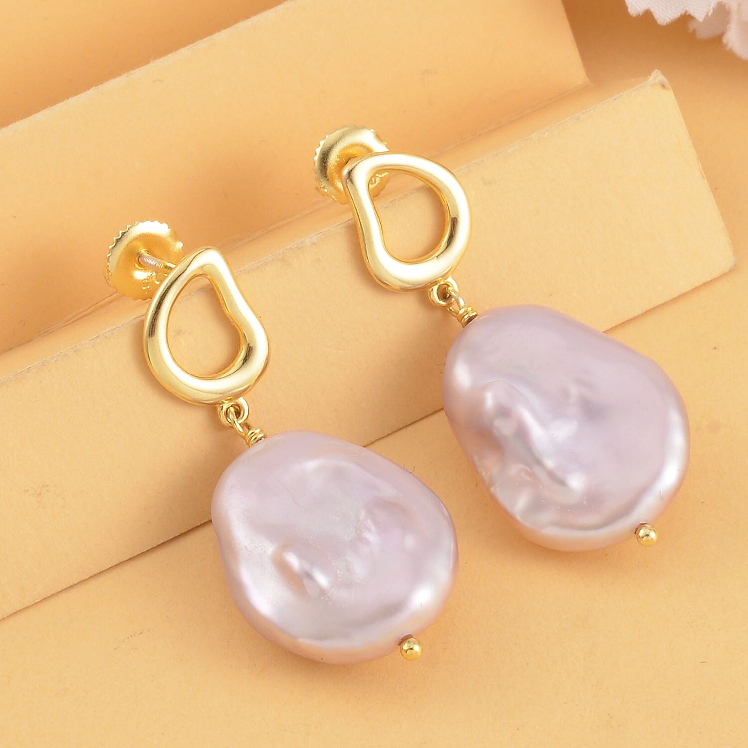 Purple Keshi Pearl Earring With Push Back in Yellow Gold Plated Sterling Silver 7983563 1