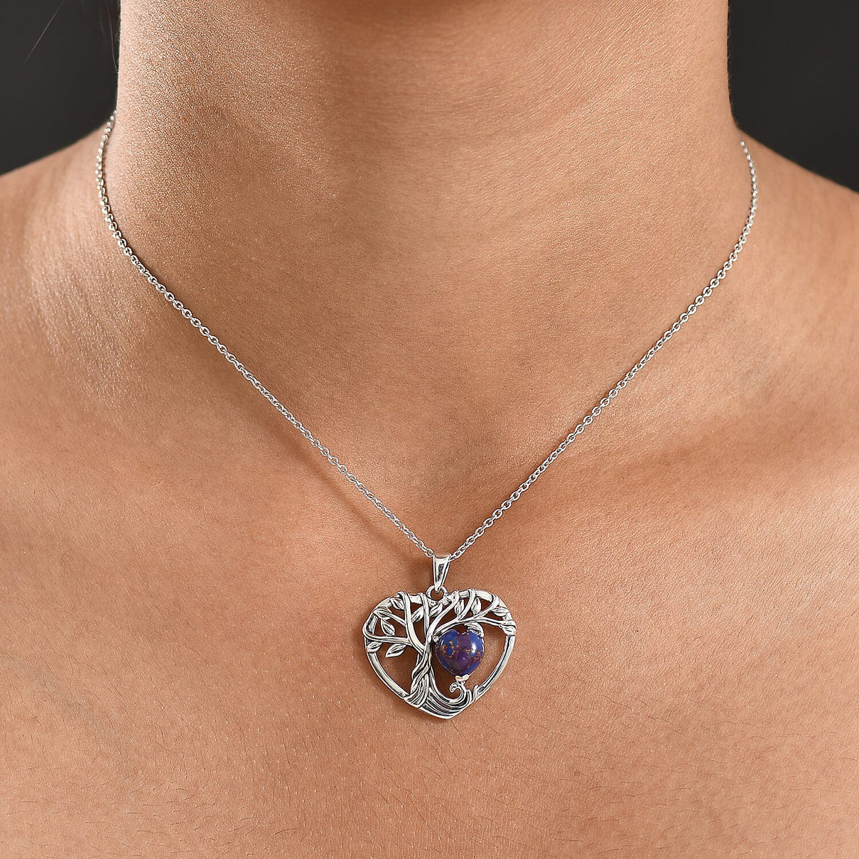 D'Joy Purple Mojave Turquoise Tree of Life Heart Pendant with Cable Chain (Size 20) in Black Oxidised Sterling Silver 1.76 Ct. 4425800 3