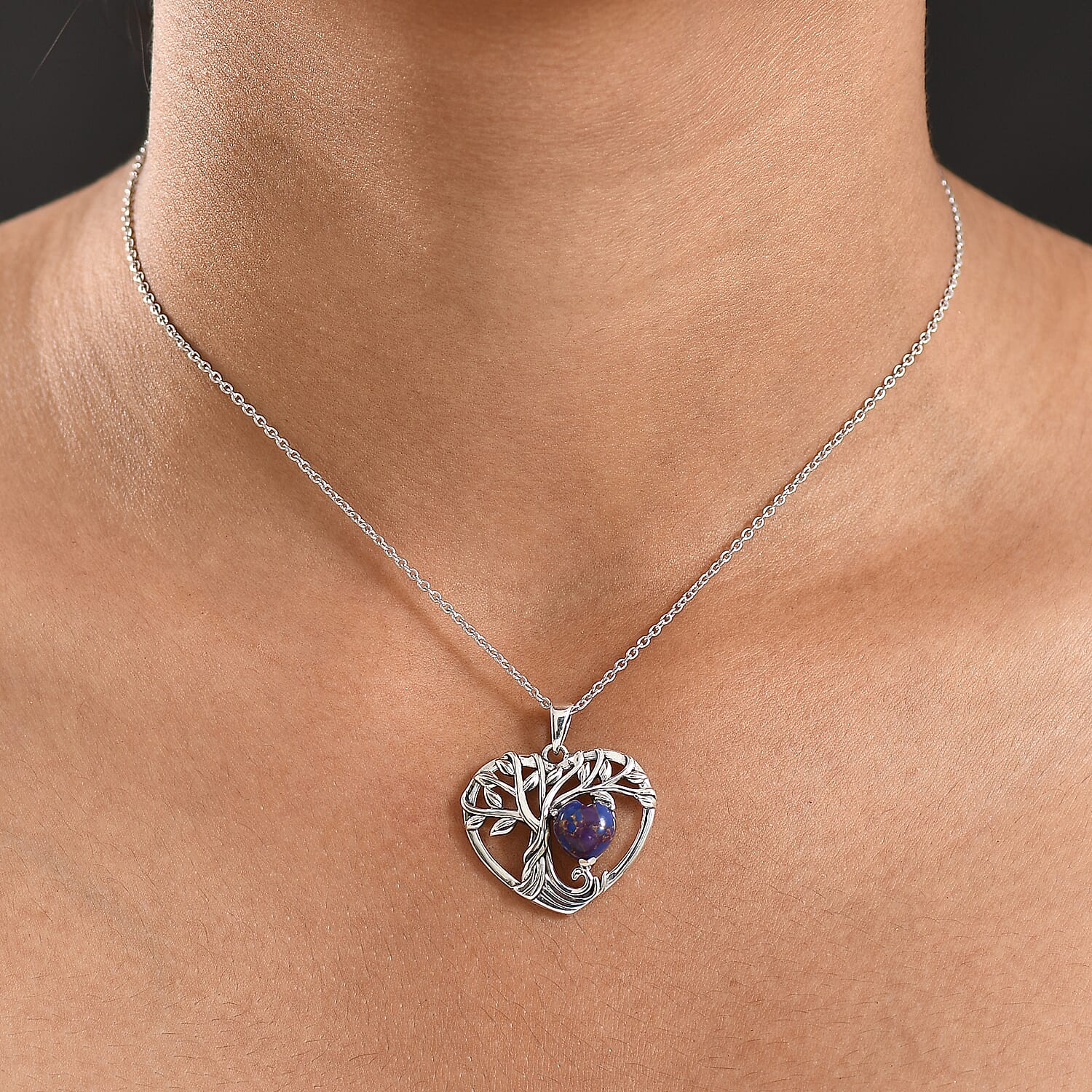 D'Joy Purple Mojave Turquoise Tree of Life Heart Pendant with Cable Chain (Size 20) in Black Oxidised Sterling Silver 1.76 Ct. 4425800 3
