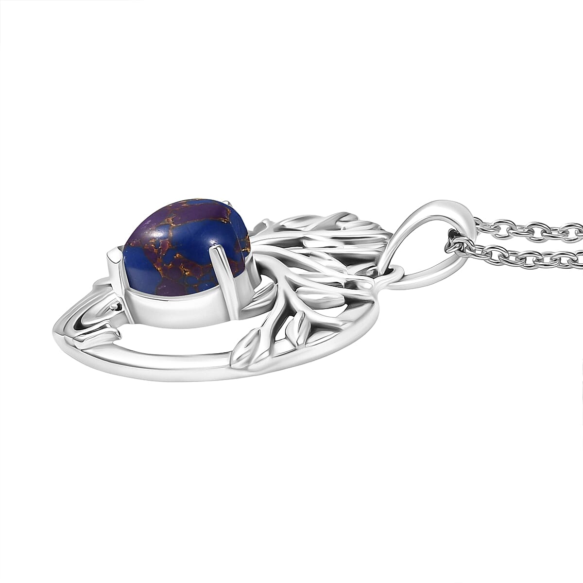 D'Joy Purple Mojave Turquoise Tree of Life Heart Pendant with Cable Chain (Size 20) in Black Oxidised Sterling Silver 1.76 Ct. 4425800 4