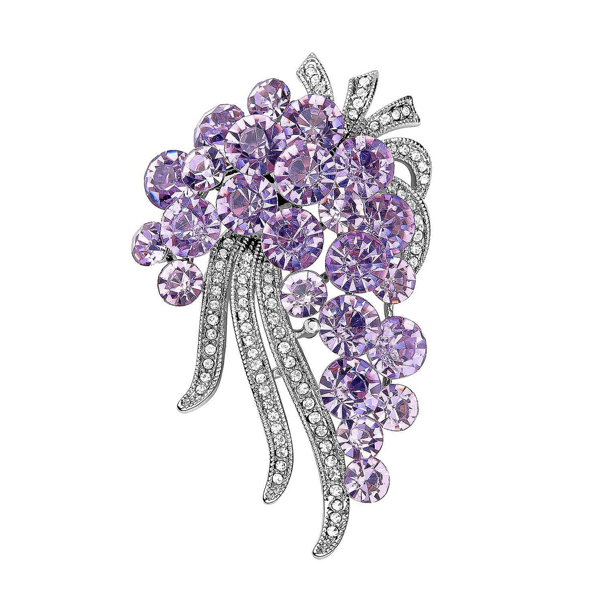 Purple and White Austrian Crystal Bouquet Embellished Brooch in Silver Tone 7020256 0