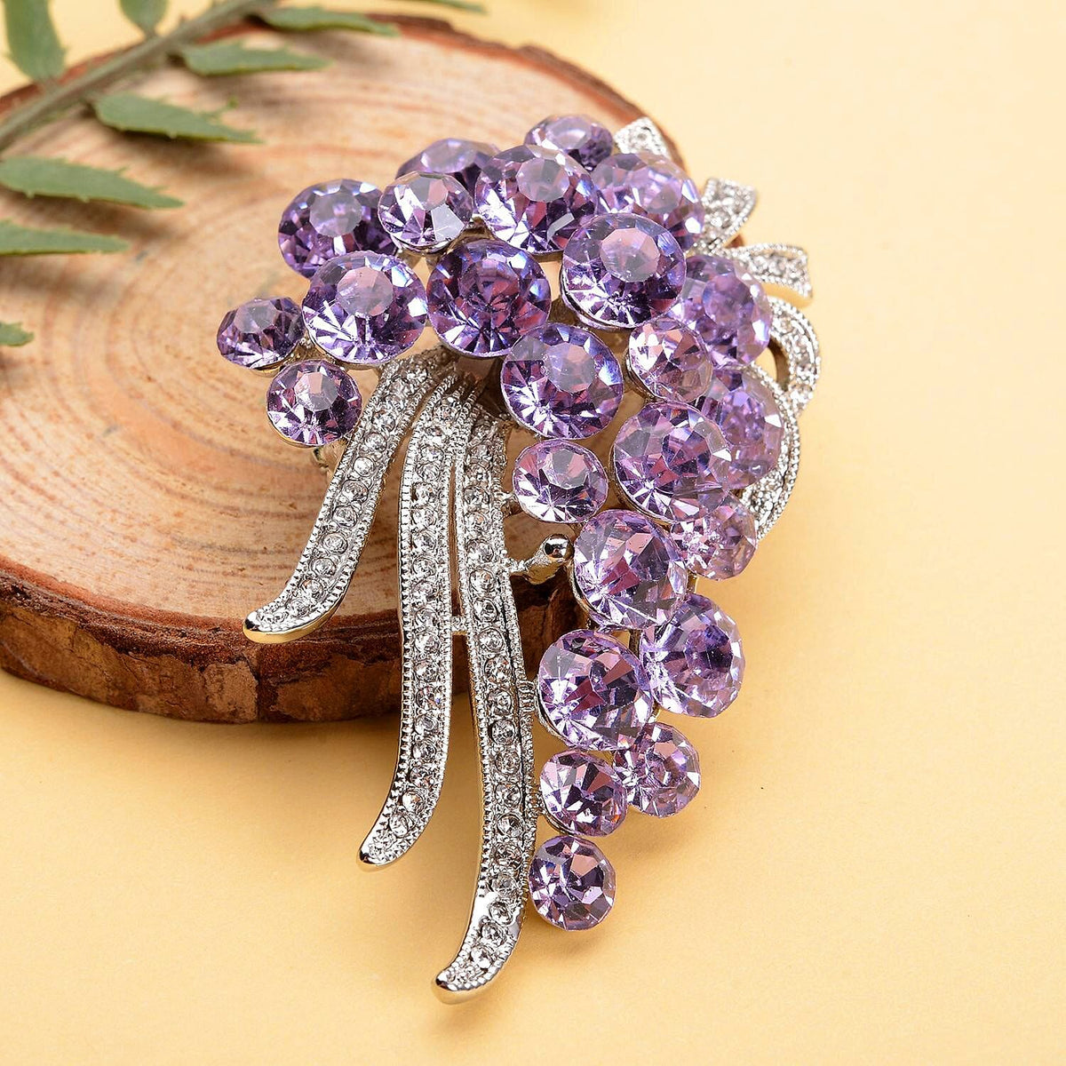 Purple and White Austrian Crystal Bouquet Embellished Brooch in Silver Tone 7020256 2
