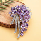 Purple and White Austrian Crystal Bouquet Embellished Brooch in Silver Tone
