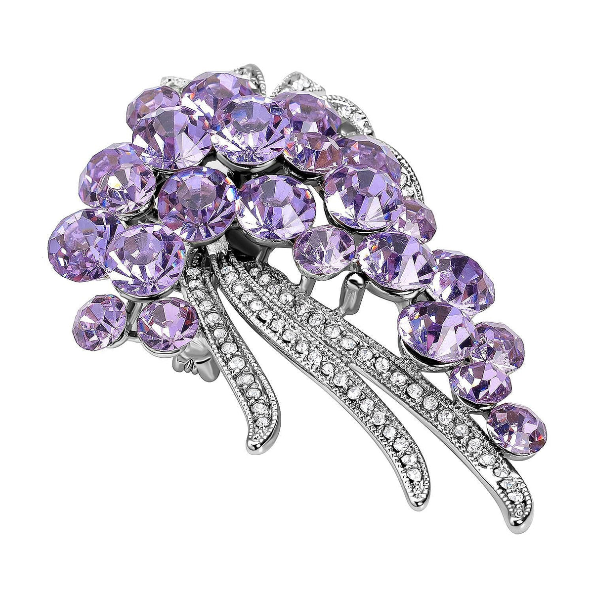Purple and White Austrian Crystal Bouquet Embellished Brooch in Silver Tone 7020256 3
