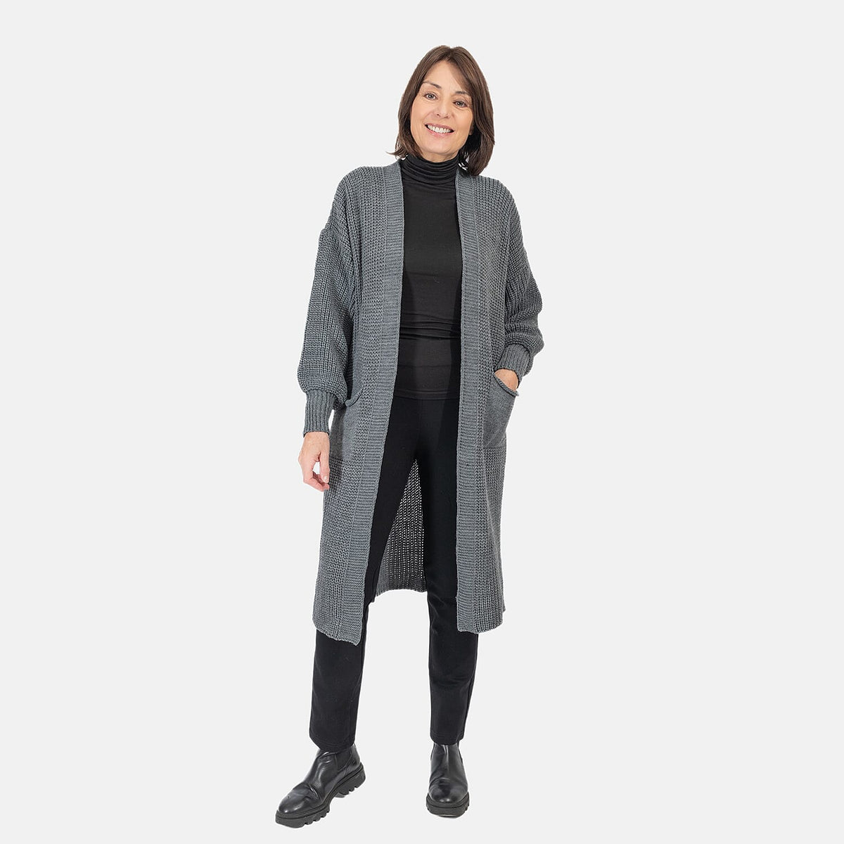 NOVA OF LONDON Edge to Edge Knitted Long Cardigan (One Size, 8-18) - Grey 7651706 0
