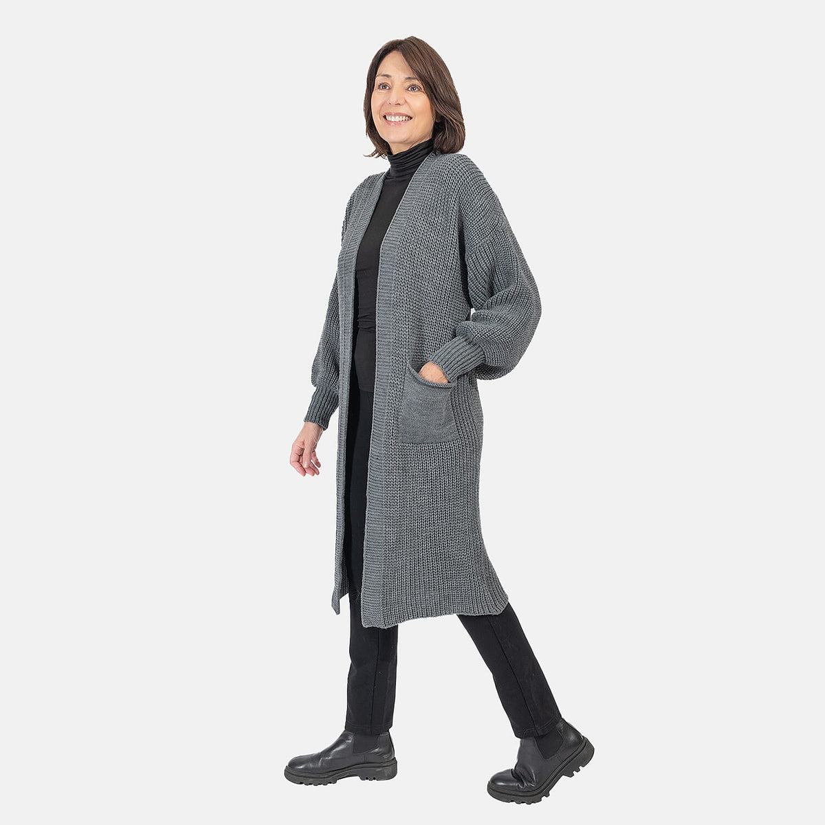 NOVA OF LONDON Edge to Edge Knitted Long Cardigan (One Size, 8-18) - Grey 7651706 2