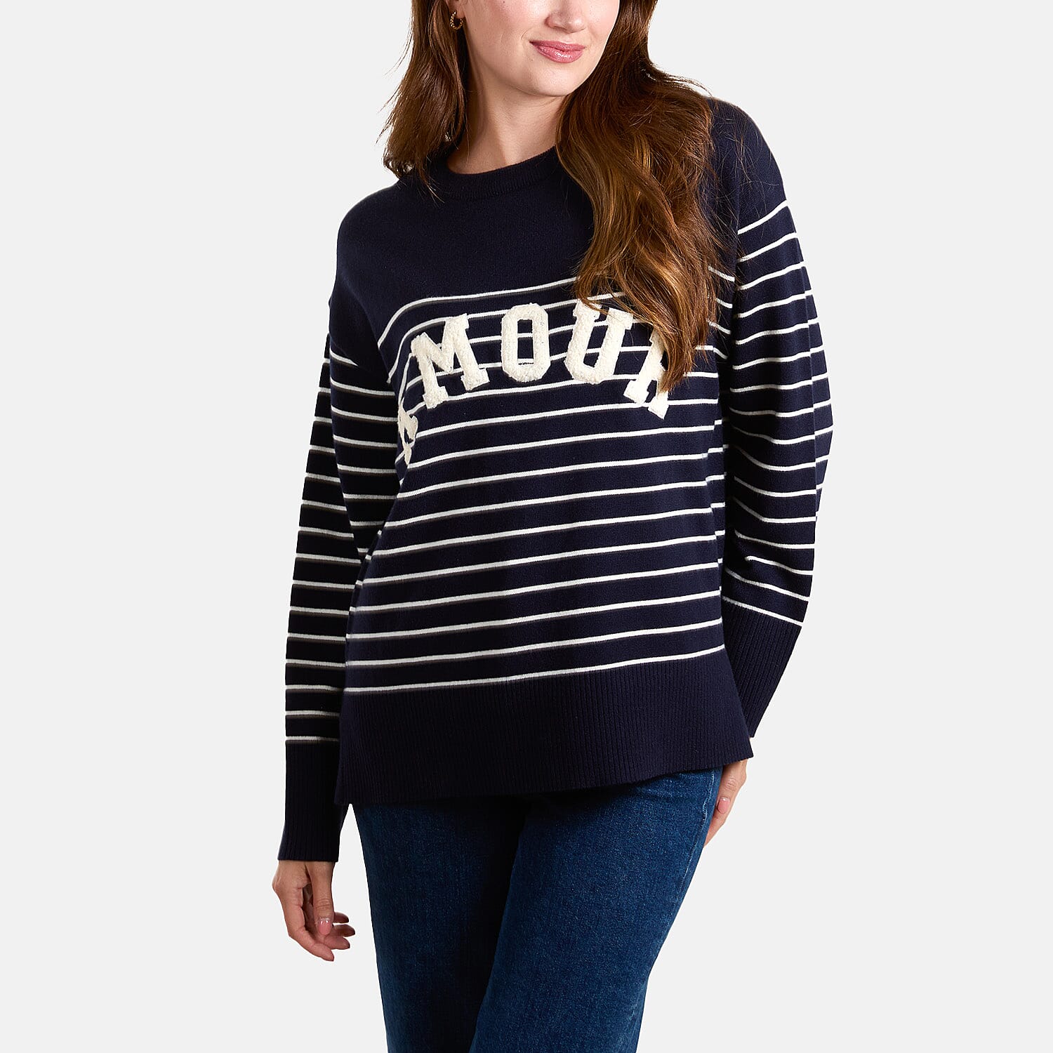 QED Amour Towelling Striped Jumper (Size M) - Navy 8132464 0