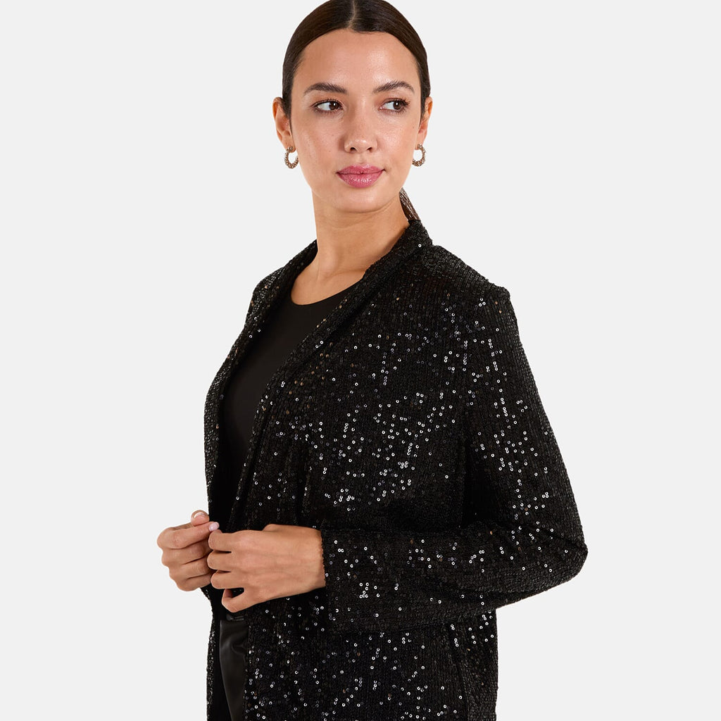QED Sequin Waterfall Blazer (Size L) - Black