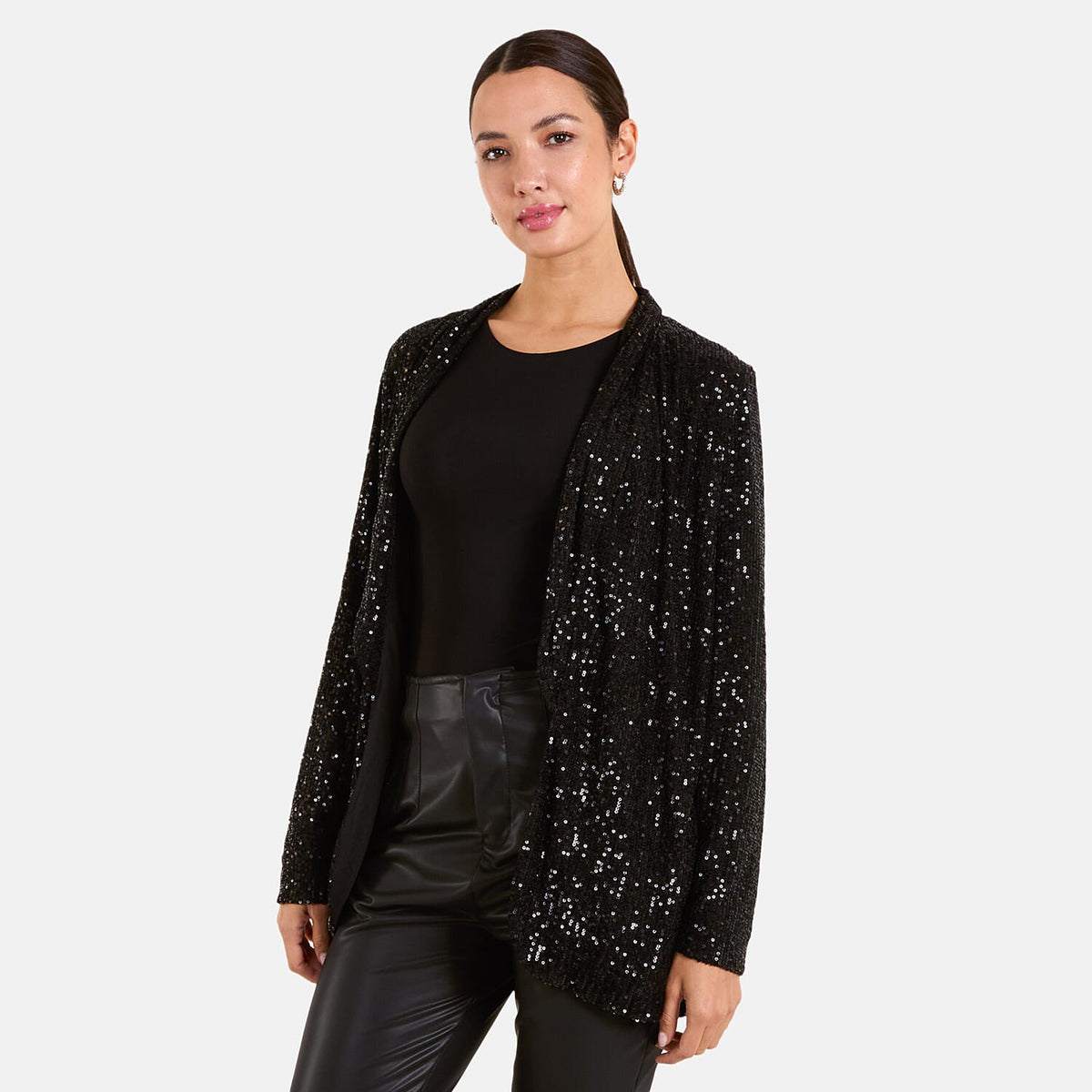 QED Sequin Waterfall Blazer (Size XL) - Black V32643228 0