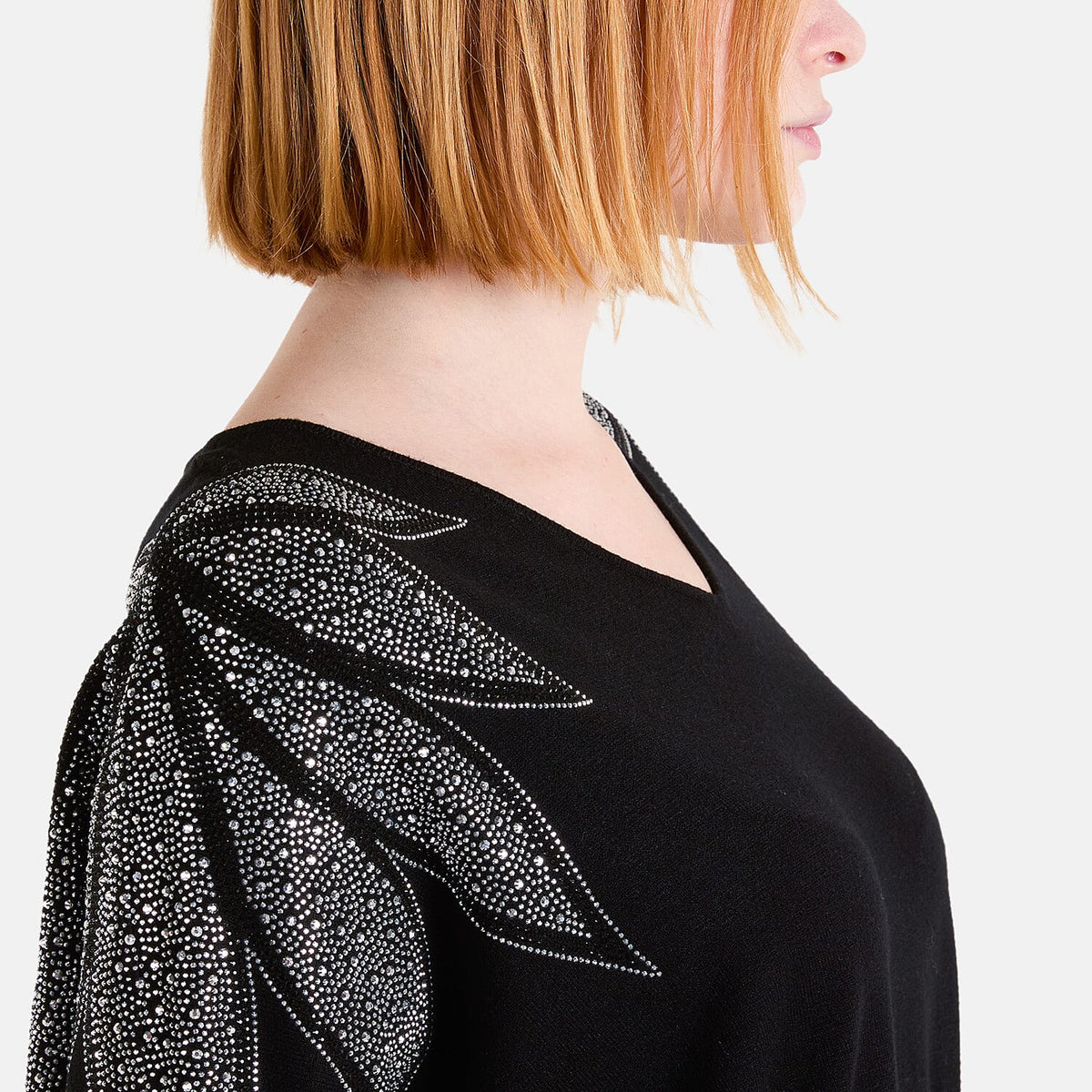 QED Embellished Shoulder V-Neck Jumper (One Size) - Black 8132452 1