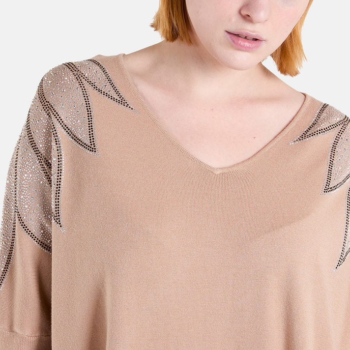 QED Embellished Shoulder V-Neck Jumper (One Size) - Camel 8132453 2