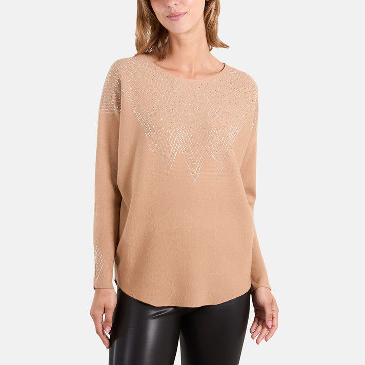 QED Zig Zag Embellished Jumper (One Size, M-L) - Camel 8132455 1
