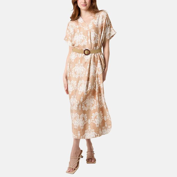 QED London Abstract Floral Print  Dress (One Size) - Beige 8564411 2