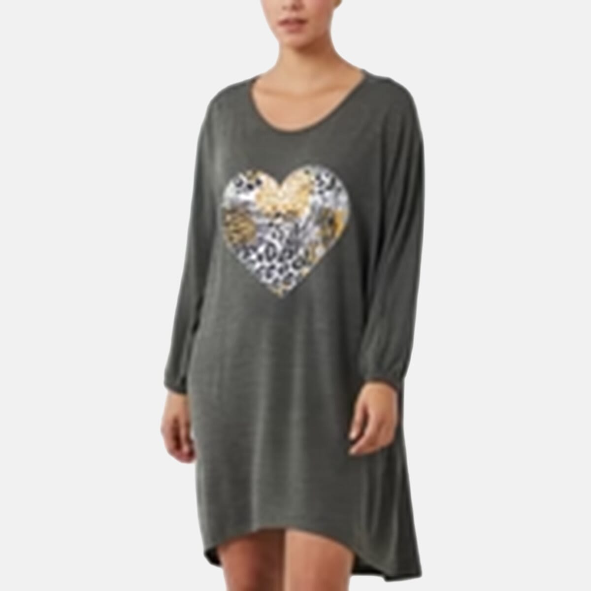 QED London Animal Heart Loose Fit Tunic Top (Size M/L, 16 to 22) - Khaki 8530171 0