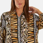 QED London Combined Animal Prints Loose Fit Shirt (Size 8 to 16) - Brown