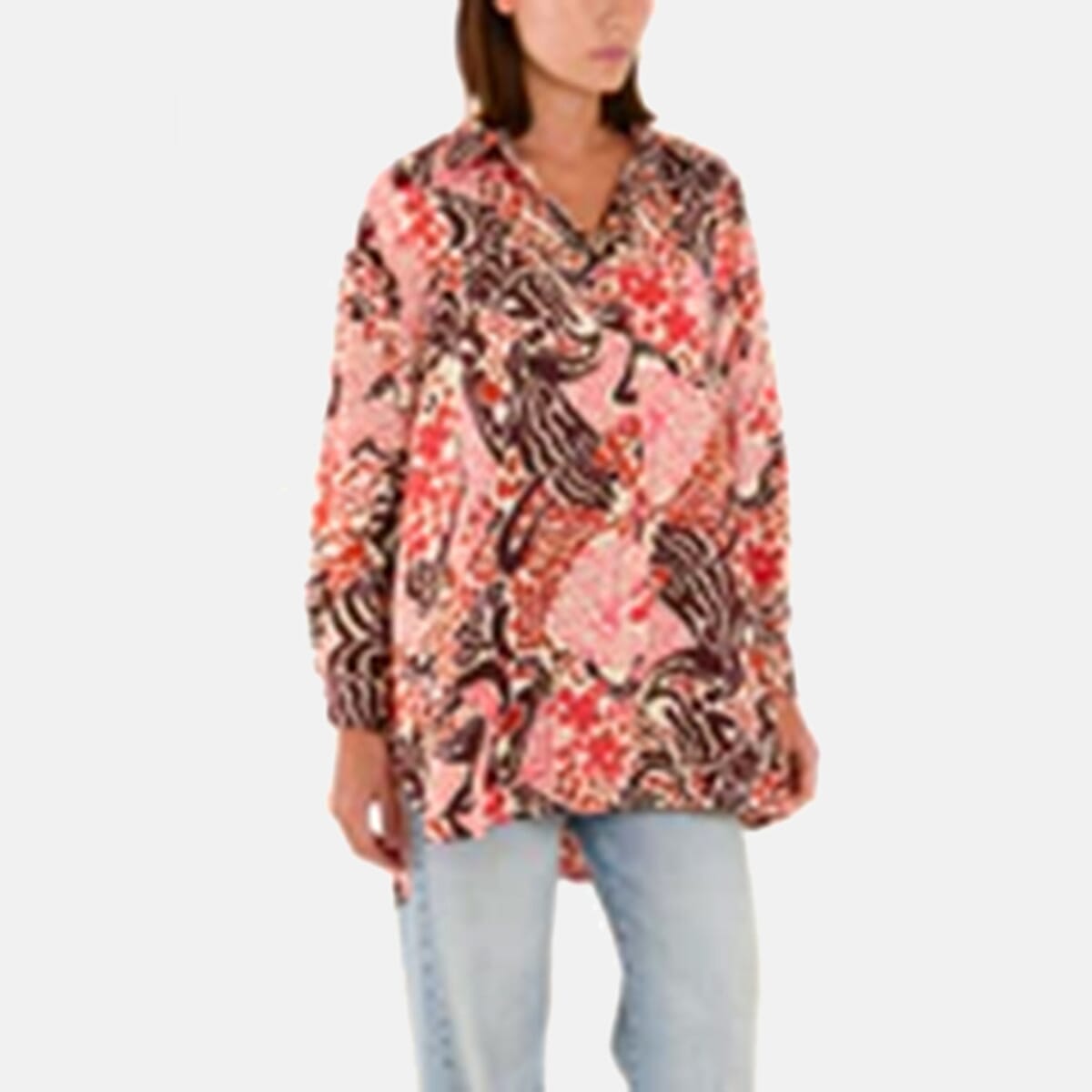 QED London Floral Print Long Sleeve Loose Fit Shirt (Size 8 to 16) - Brown V32516304 1