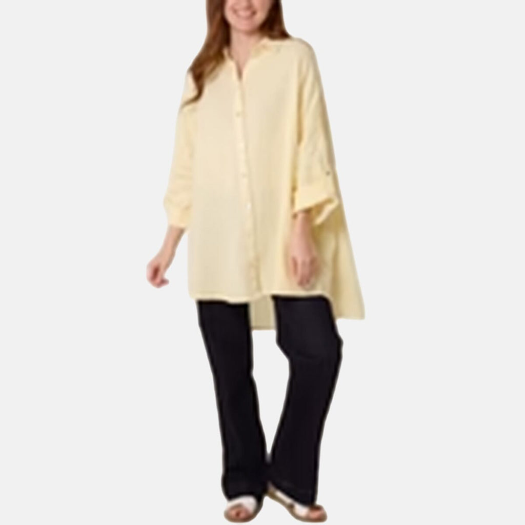 QED Crinkle Loose Fitting Oversized Shirt (Size 10-22) - Lemon