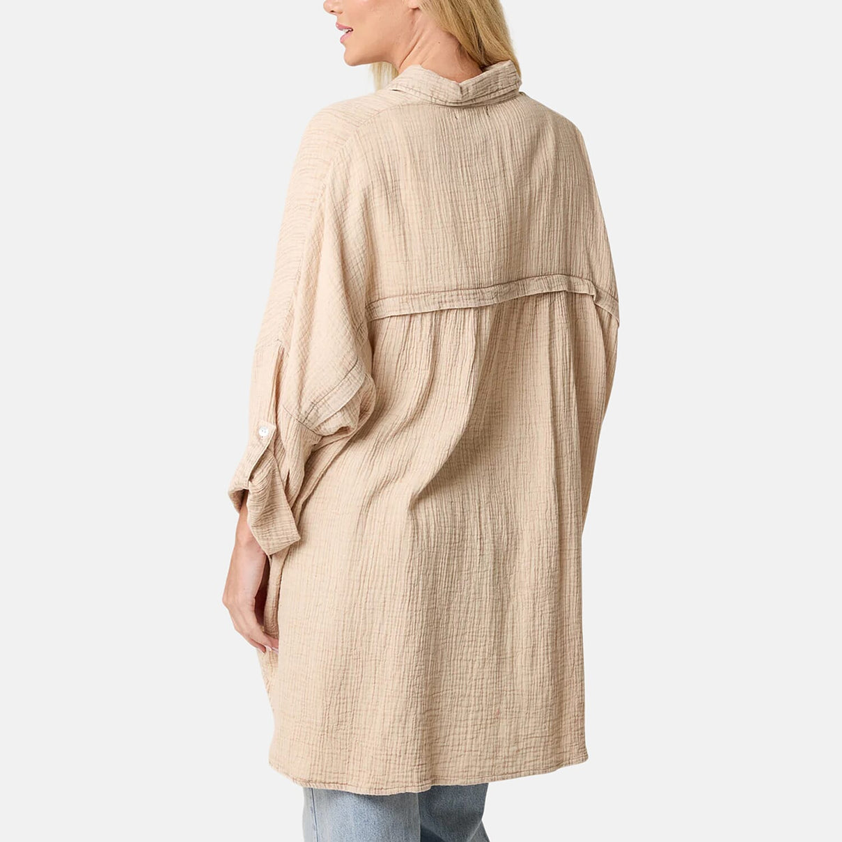 QED Crinkle Loose Fitting Oversized Shirt (Size 10-22) - Stone 8578994 1