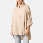 QED Crinkle Loose Fitting Oversized Shirt (Size 10-22) - Stone