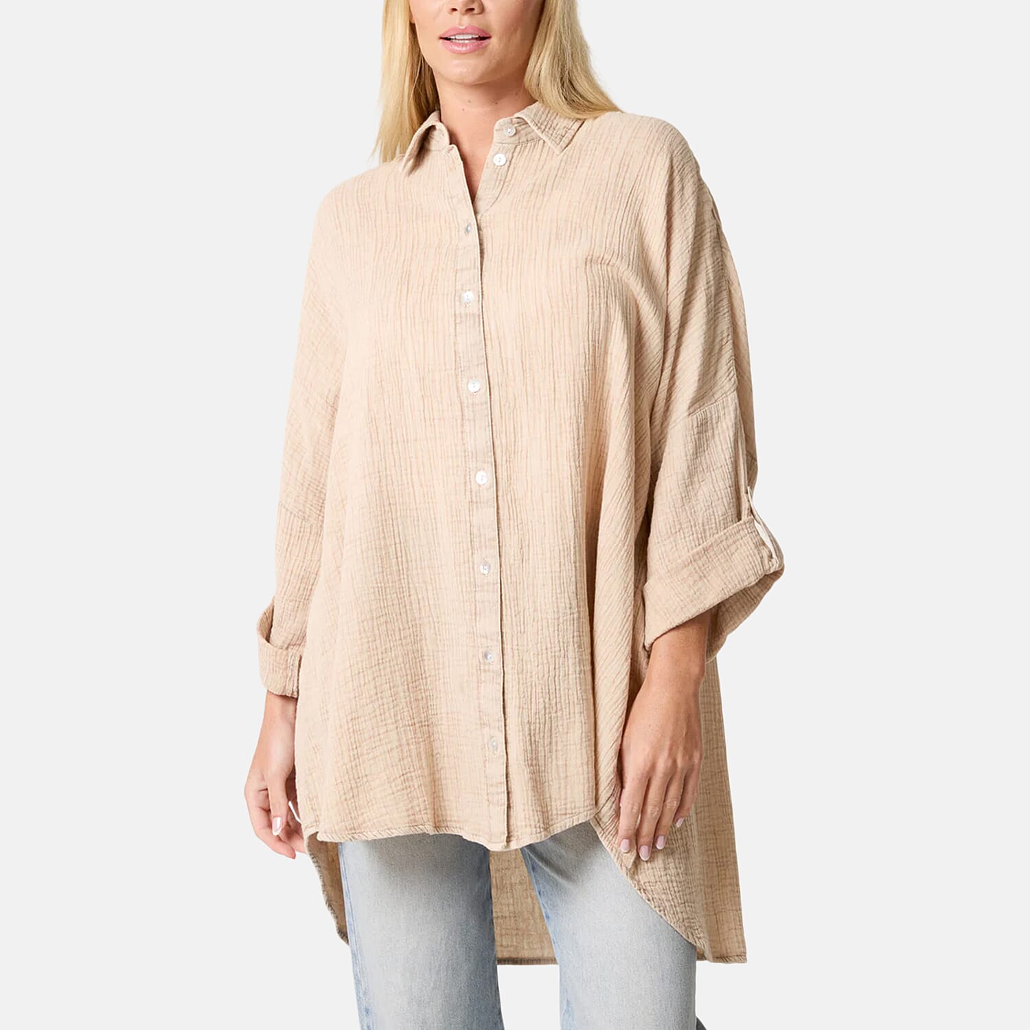 QED Crinkle Loose Fitting Oversized Shirt (Size 10-22) - Stone 8578994 2