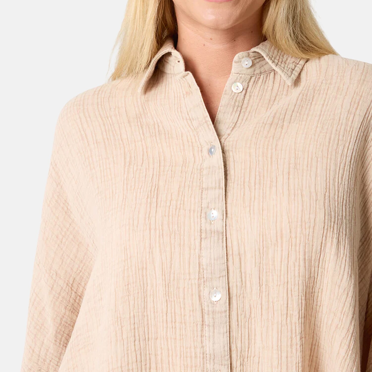 QED Crinkle Loose Fitting Oversized Shirt (Size 10-22) - Stone 8578994 3