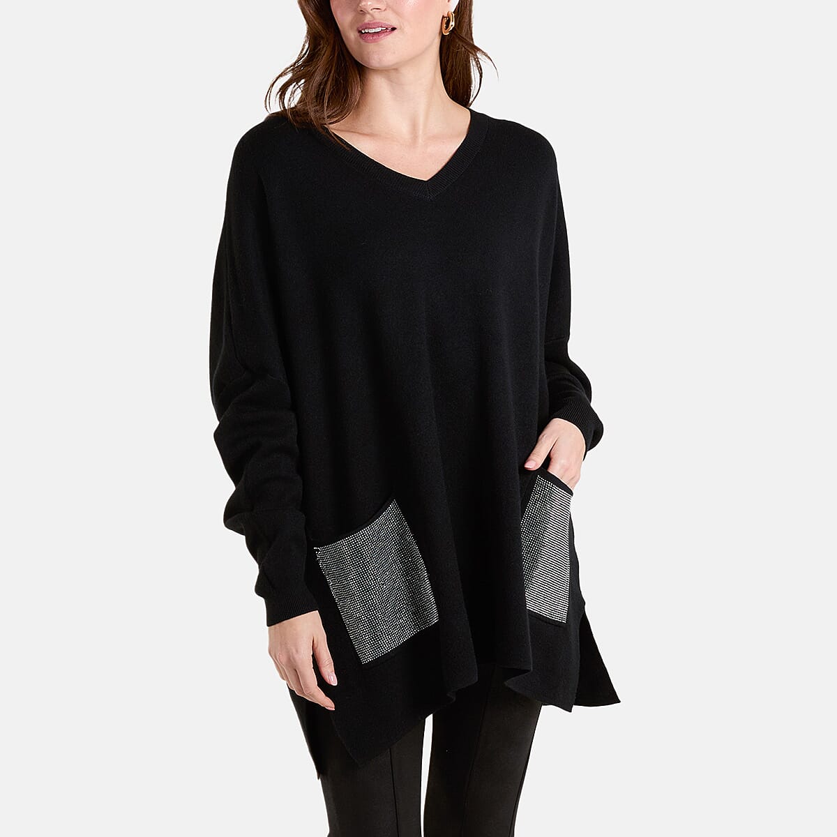 Paramour London V-Neck Embellished Pocket Jumper (Size 10-22) - Black 8341813 1