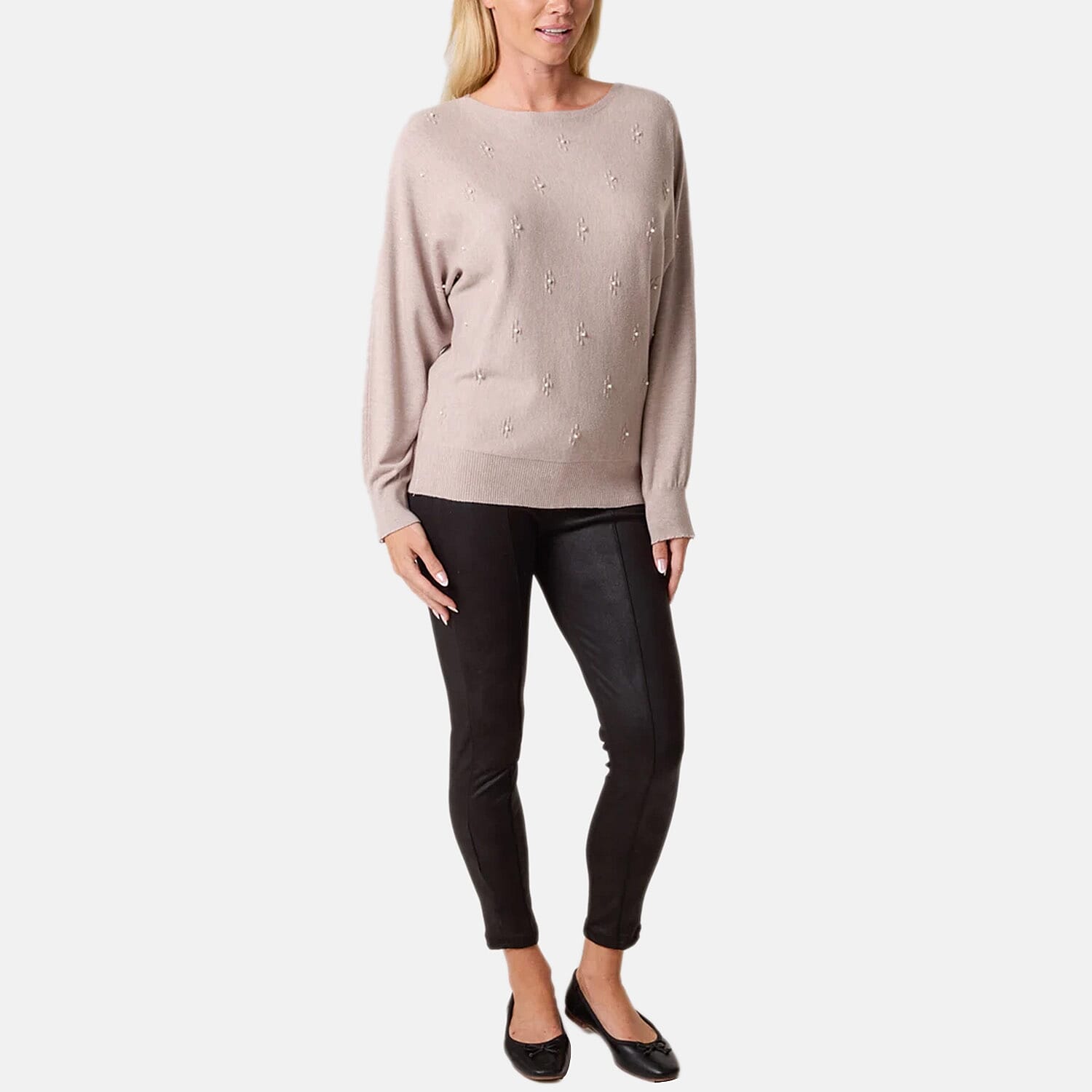 QED Pearl Floral Embellishment Jumper (Size L-XL) - Mocha 8275281 0