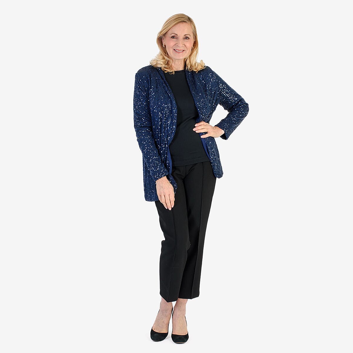 QED Sequin Waterfall Blazer (Size L, 16-18) - Navy 8132482 0