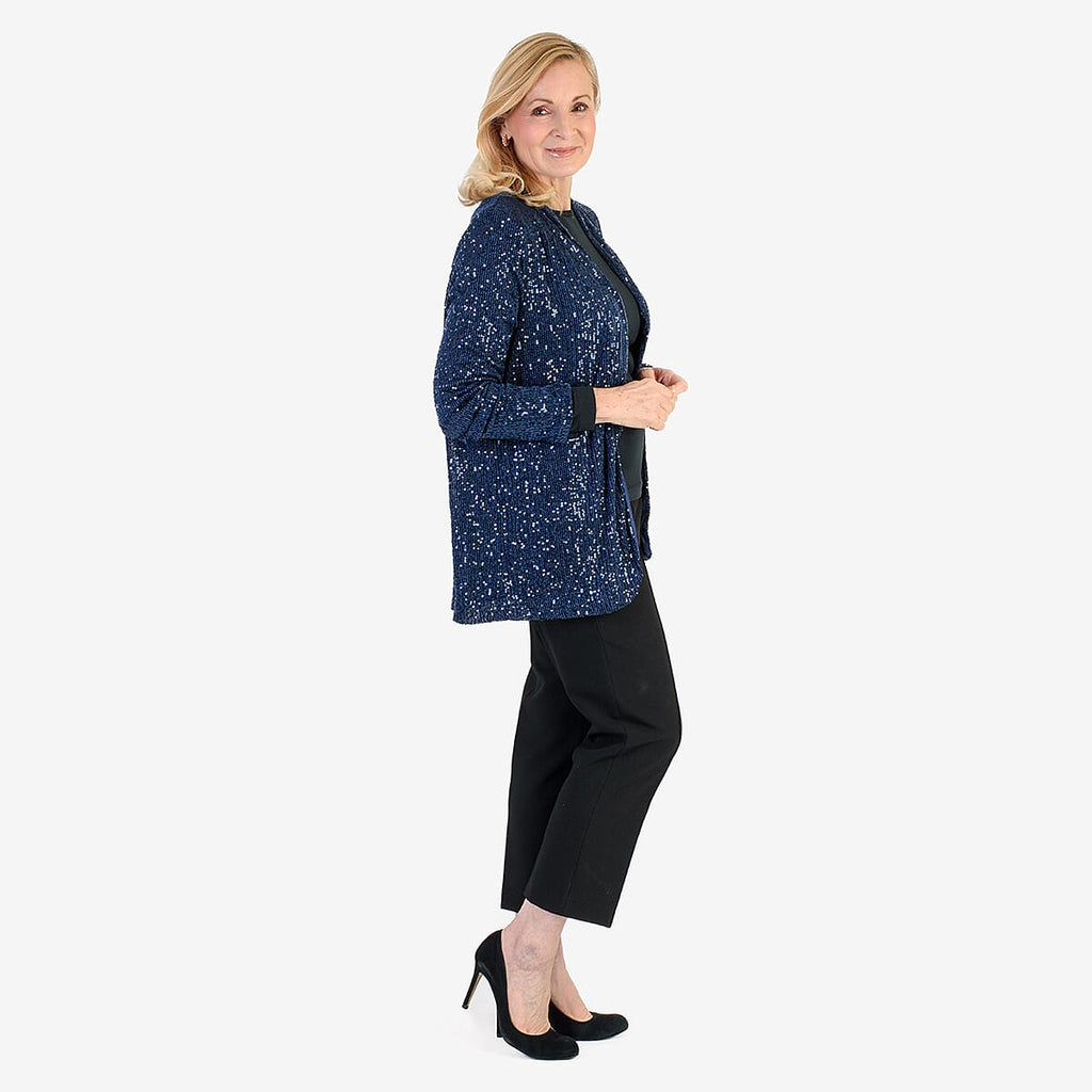 QED Sequin Waterfall Blazer (Size L, 16-18) - Navy