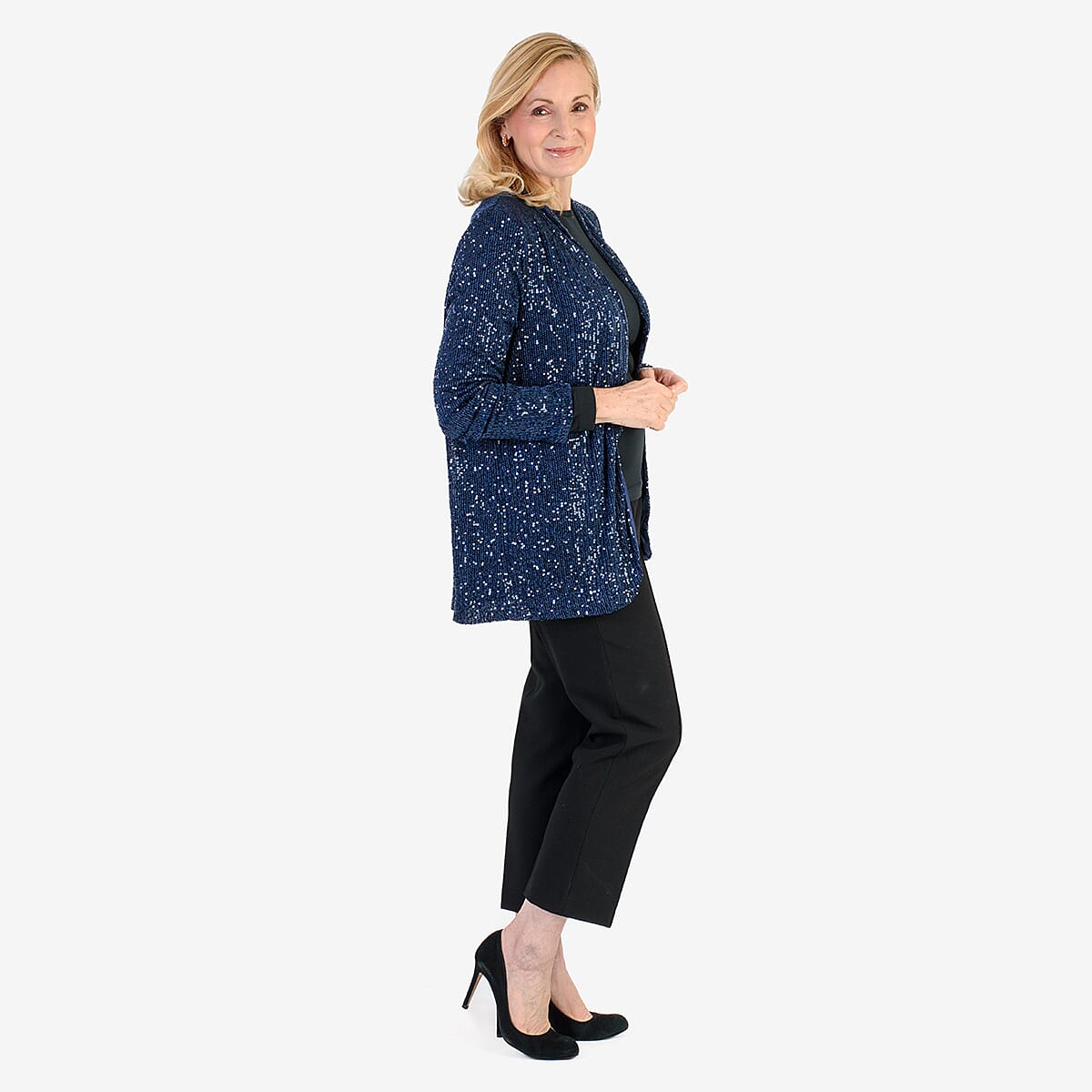 QED Sequin Waterfall Blazer (Size L, 16-18) - Navy 8132482 3