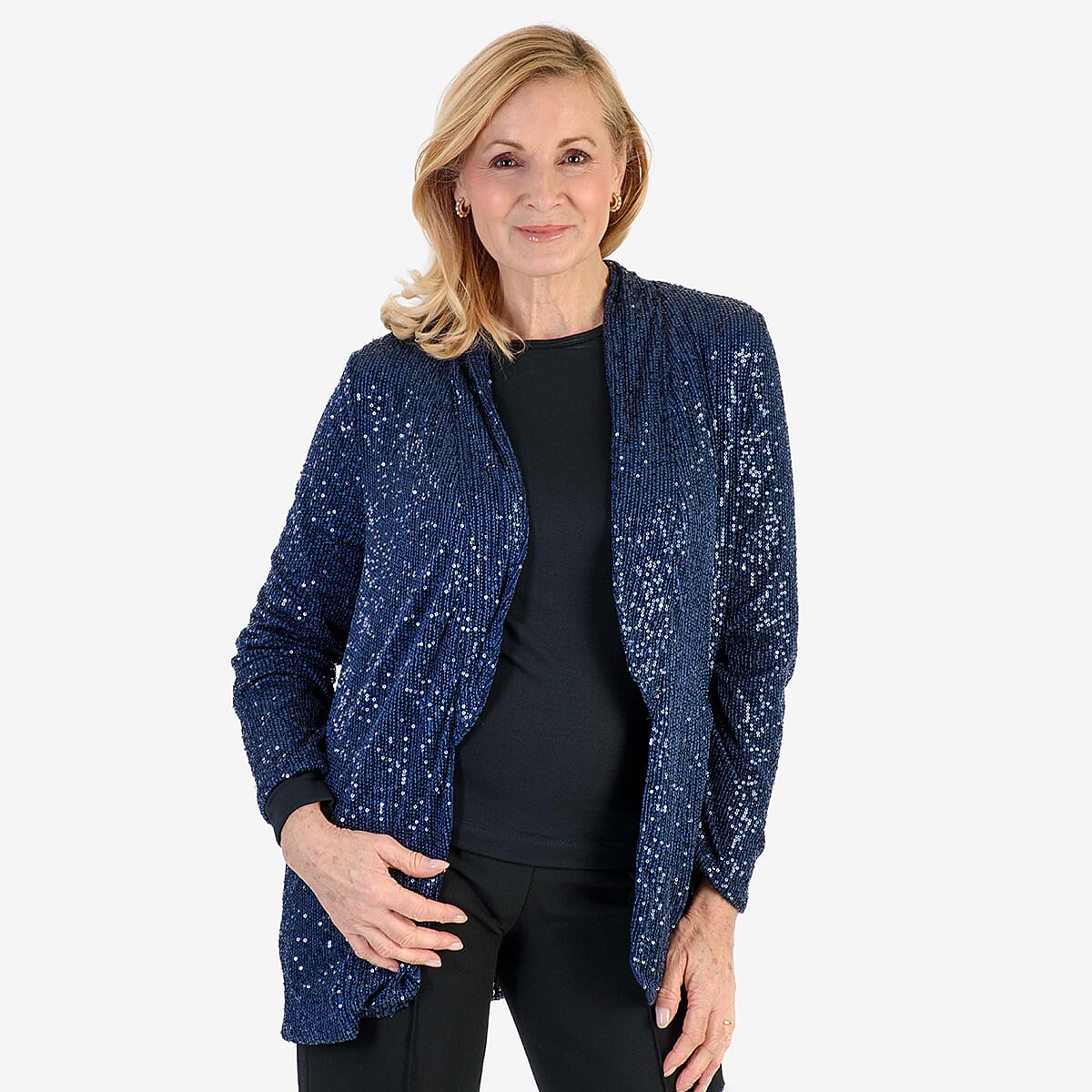 QED Sequin Waterfall Blazer (Size L, 16-18) - Navy 8132482 4