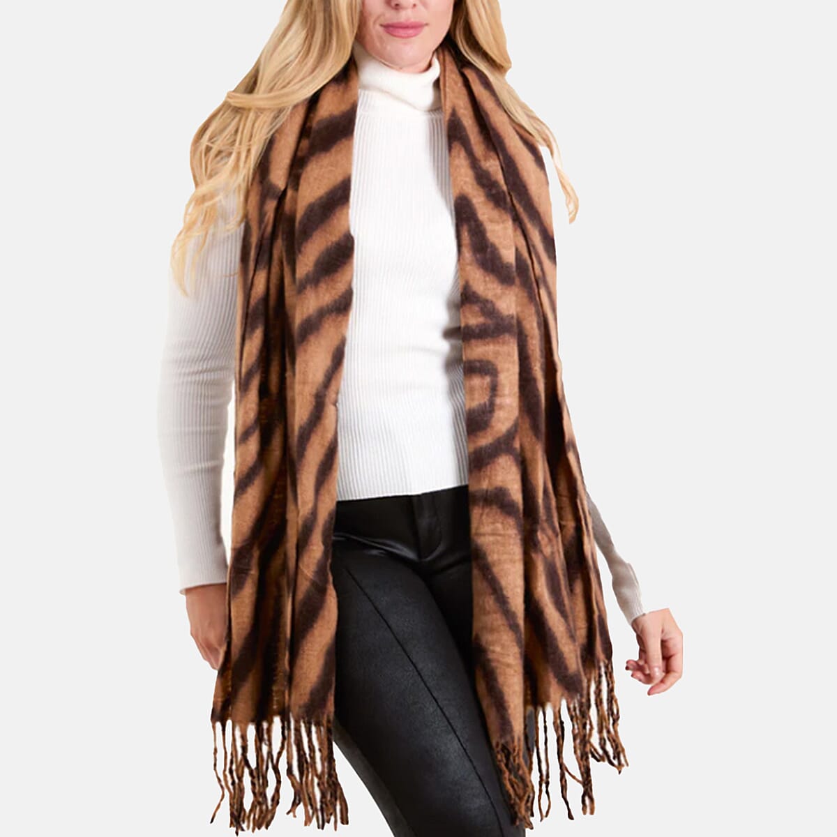 QED Zebra Print Scarf (190 x 50 Cm) - Taupe V32557605 0