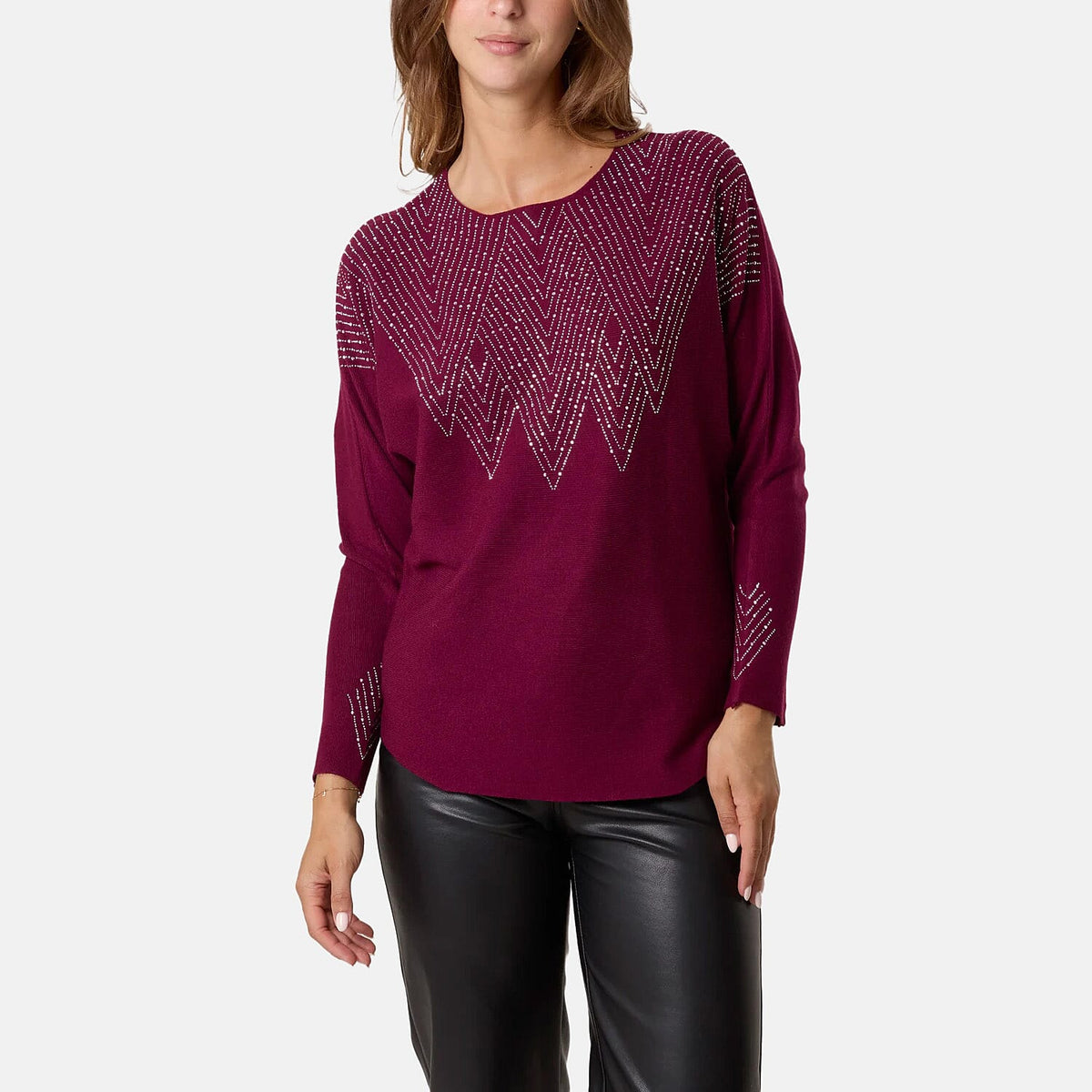 QED Zig Zag Embellished Jumper (One Size, M/L) - Plum V32516514 0