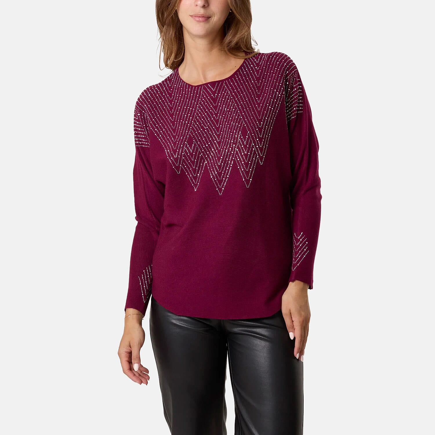 QED Zig Zag Embellished Jumper (One Size, M/L) - Plum V32516514 0