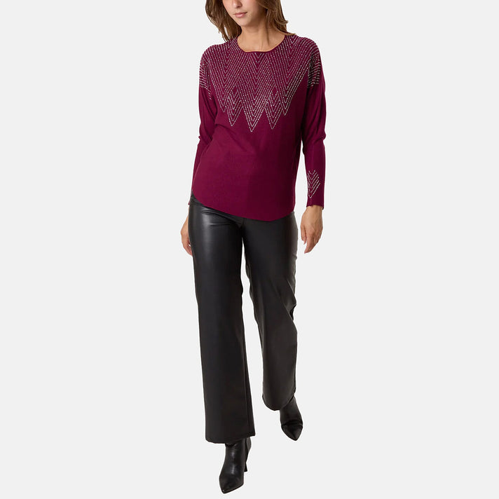 QED Zig Zag Embellished Jumper (One Size, M-L) - Plum 8132456 2