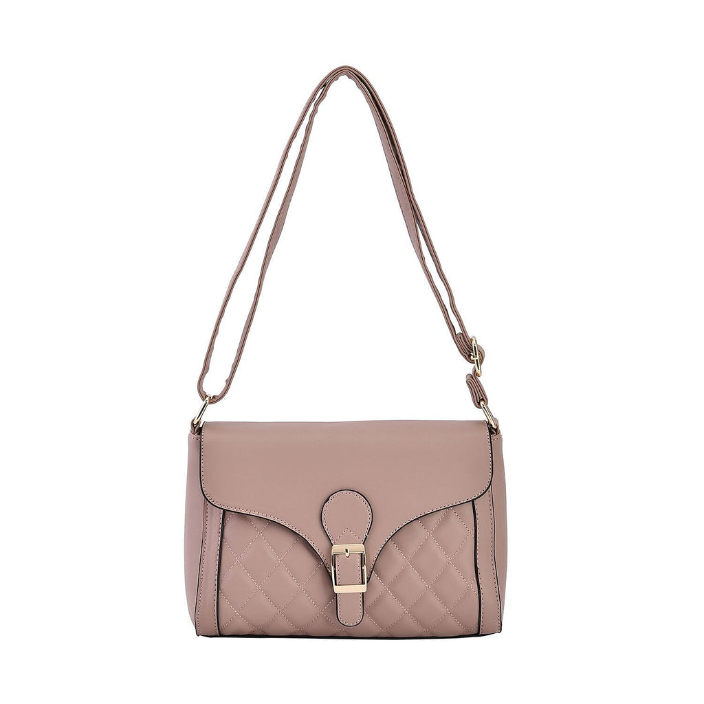 Quilted Diamond Pattern Crossbody Bag - Pink