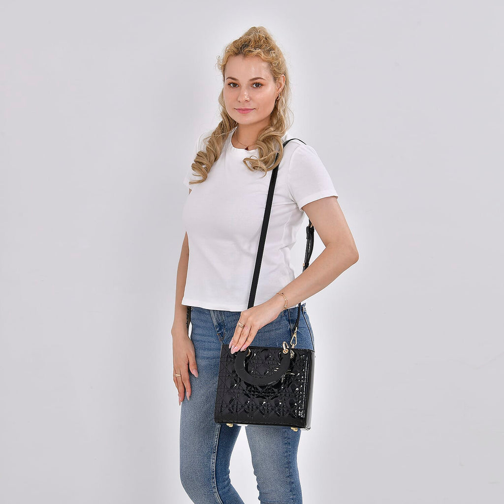 Milan Boutique Closeout - Sumptuous 100% Genuine Leather Quilted Crossbody Bag - Black
