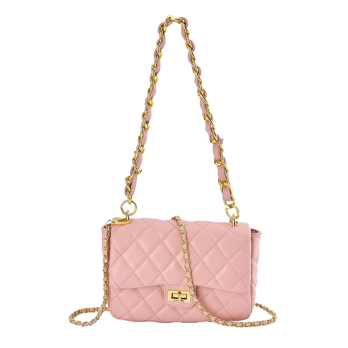 Designer Inspired Quilted Pattern Crossbody Bag with Shoulder Chain Strap - Pink 7545857 0