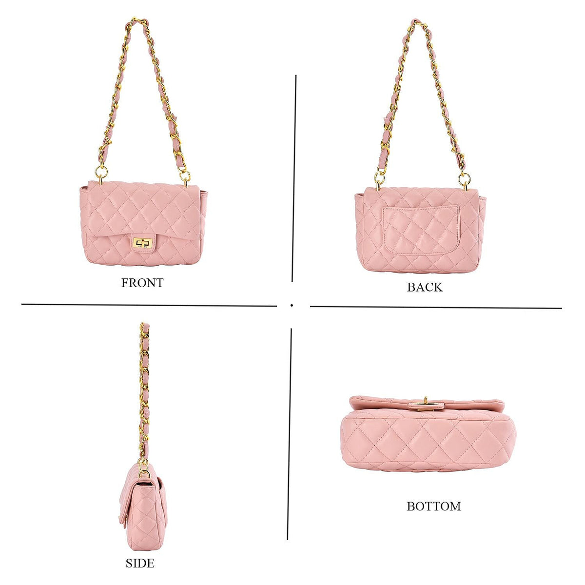 Designer Inspired Quilted Pattern Crossbody Bag with Shoulder Chain Strap - Pink 7545857 3