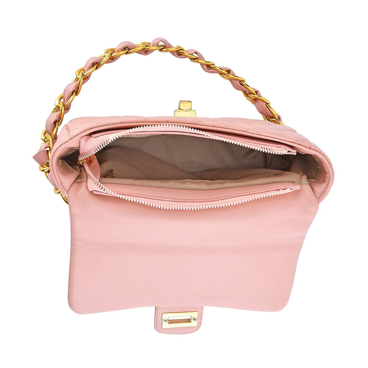 Designer Inspired Quilted Pattern Crossbody Bag with Shoulder Chain Strap - Pink 7545857 4