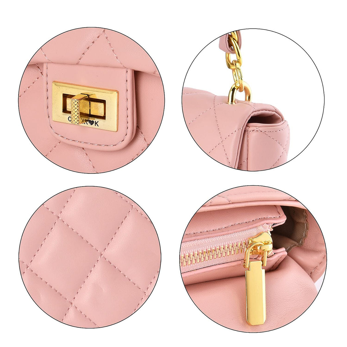 Designer Inspired Quilted Pattern Crossbody Bag with Shoulder Chain Strap - Pink 7545857 5