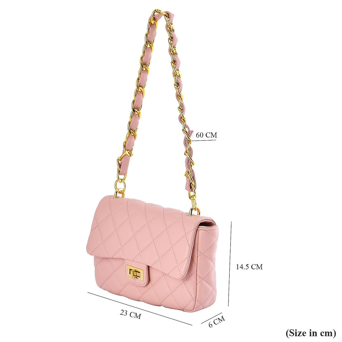 Designer Inspired Quilted Pattern Crossbody Bag with Shoulder Chain Strap - Pink 7545857 6