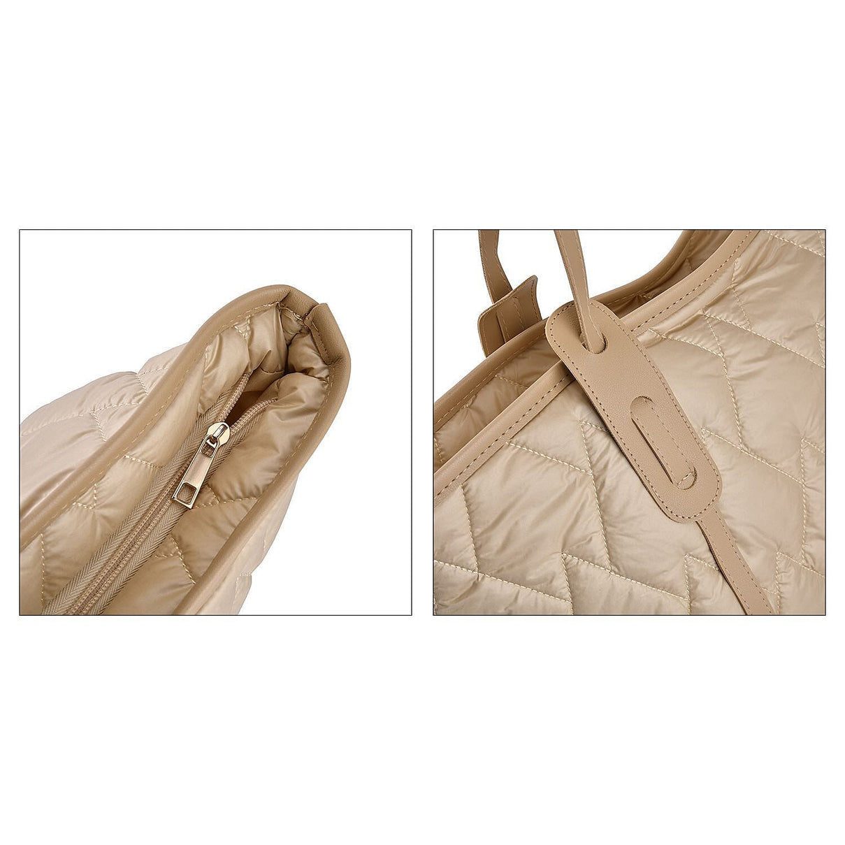 Quilted Pattern Tote Bag with Hand Drop - Beige 7164194 3