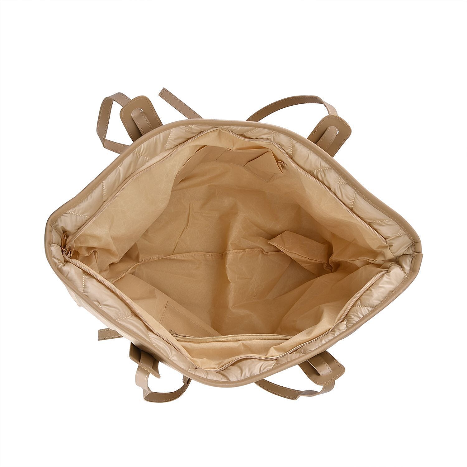 Quilted Pattern Tote Bag with Hand Drop - Beige 7164194 5
