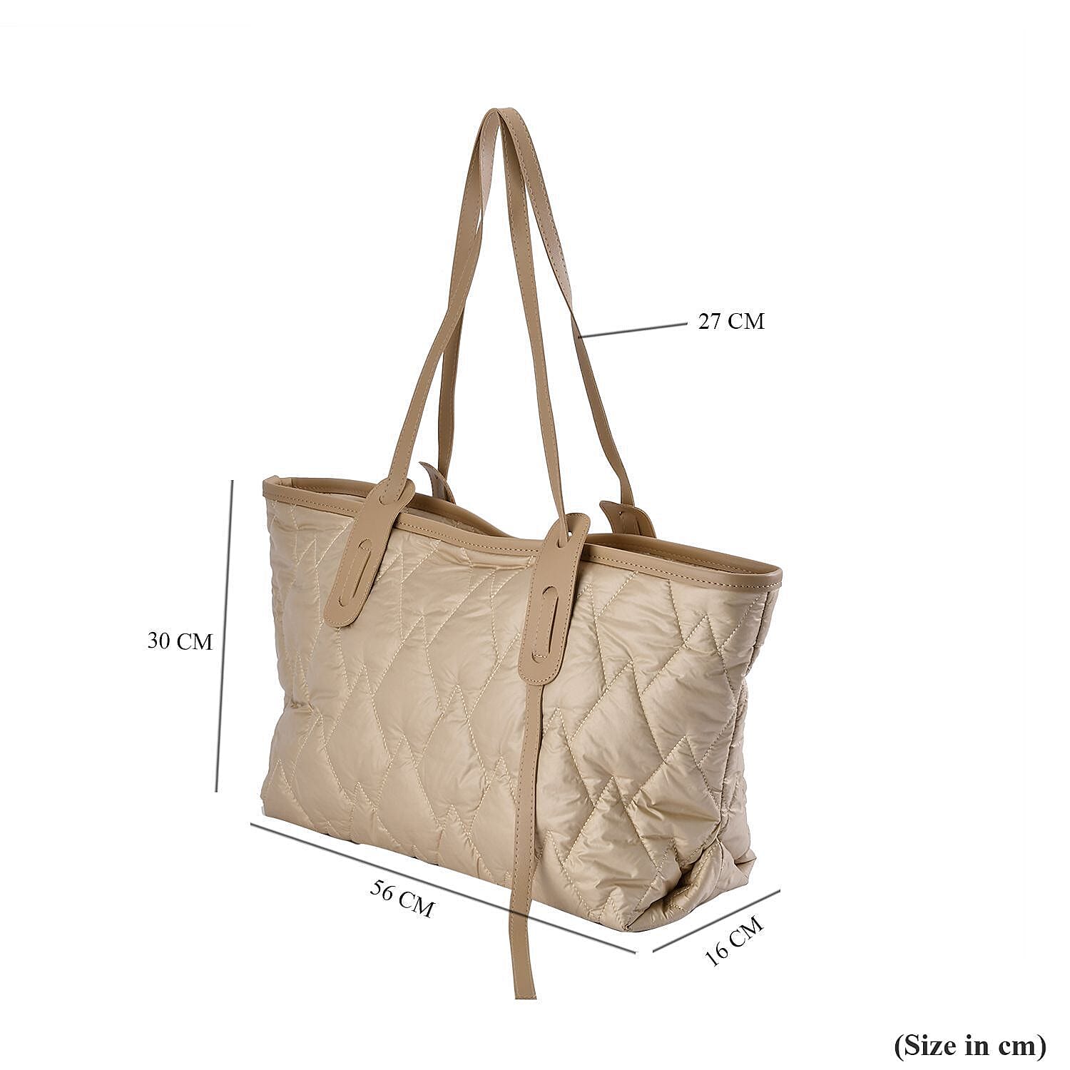 Quilted Pattern Tote Bag with Hand Drop - Beige 7164194 6