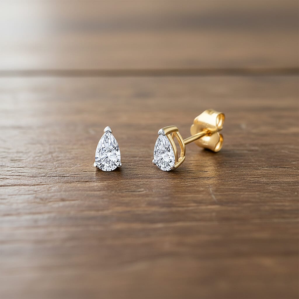 RACHEL GALLEY - 9K Yellow Gold SGL Certified (VS-E-F) Lab Grown Diamond Pear Earring with Push Back 0.50 Ct. V32602375 4