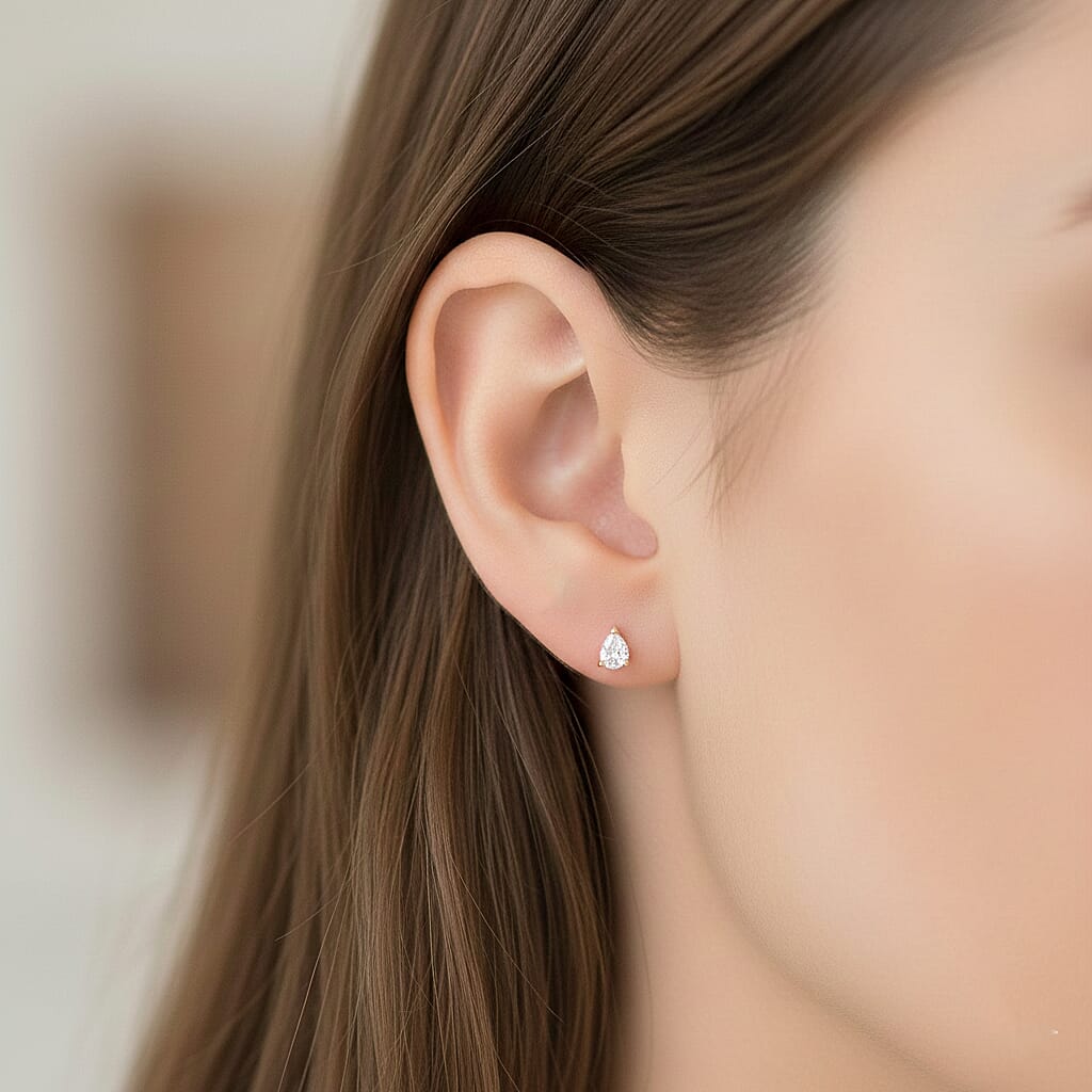 RACHEL GALLEY - 9K Yellow Gold SGL Certified (VS-EF) Lab Grown Diamond Pear Earring with Push Back