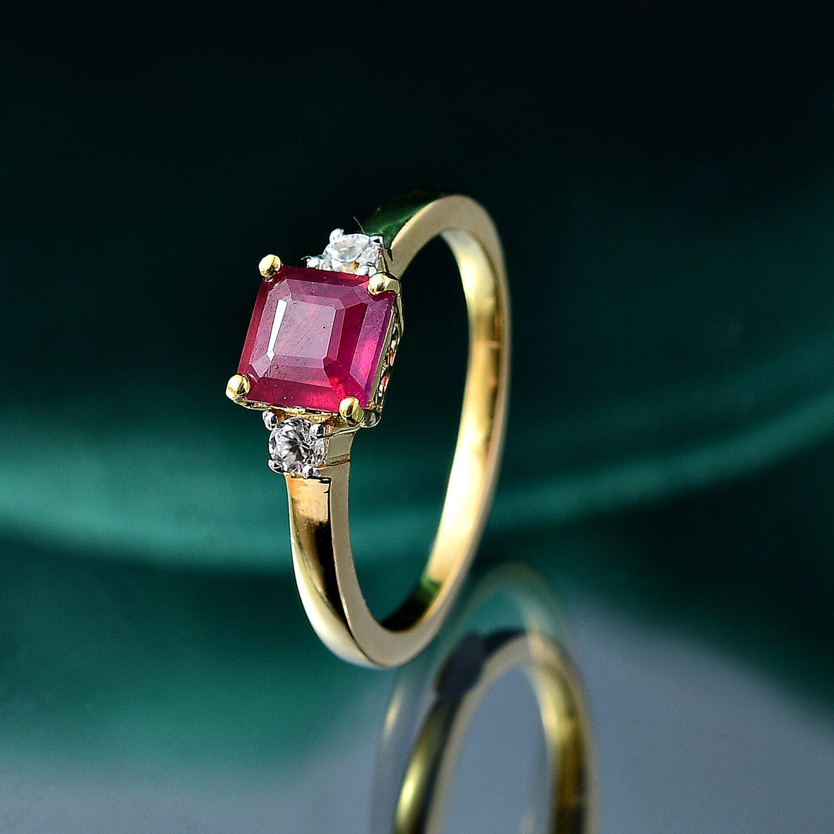 RACHEL GALLEY African Ruby &amp; White Zircon Ring in 18K Vermeil Yellow Gold Plated Sterling Silver 1.91 Ct. 8070355 4