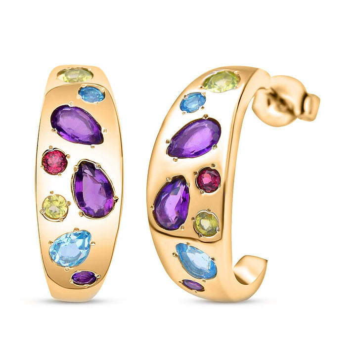RACHEL GALLEY Amethyst and Multigemstones Earrings (With Push Back) in 18K Vermeil Yellow Gold Plated Sterling Silver 1.84 Ct, Silver Wt. 6.30 Gms 7043352 1