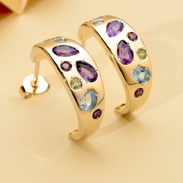 RACHEL GALLEY Amethyst and Multigemstones Earrings (With Push Back) in 18K Vermeil Yellow Gold Plated Sterling Silver 1.84 Ct, Silver Wt. 6.30 Gms 7043352 2